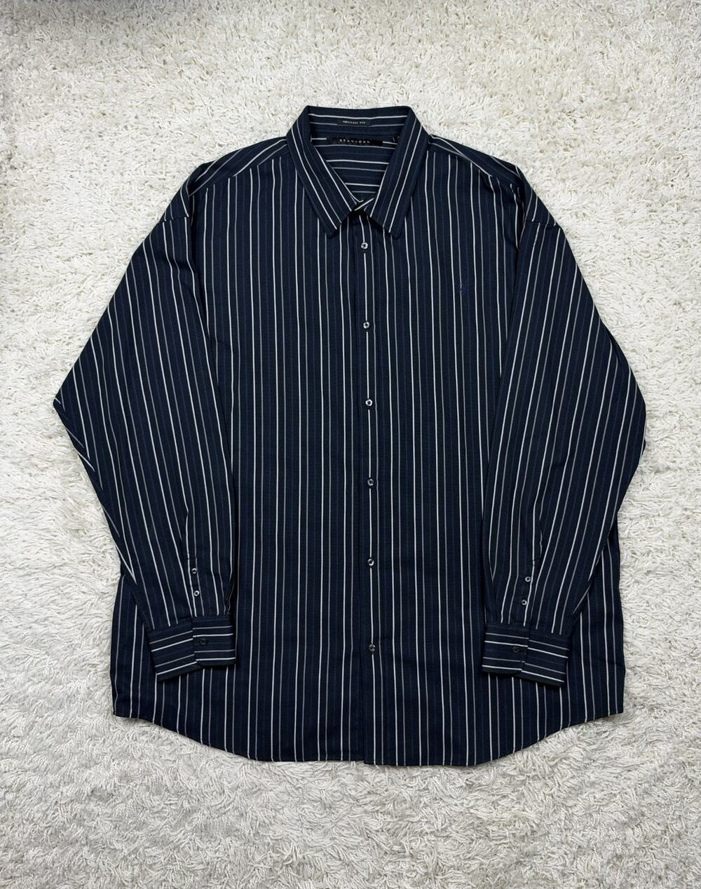 Sean John Original Fit Button Up Shirt Mens 5XLT Big Tall Navy Striped Cotton